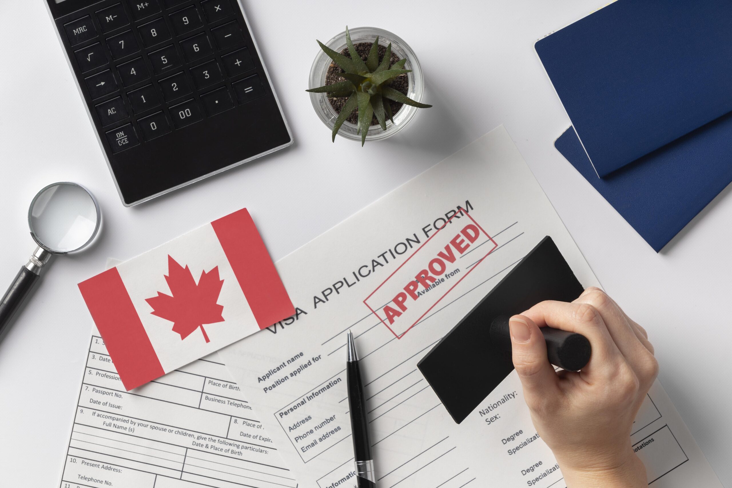 visa application composition with canadian flag scaled