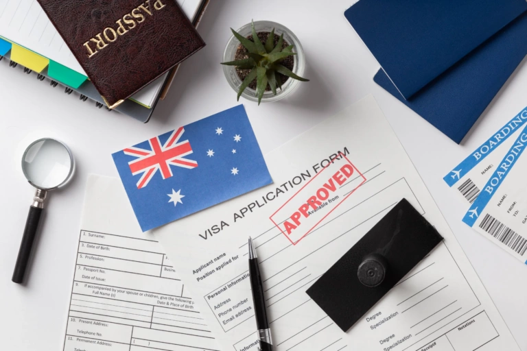 visa application composition with australian flag